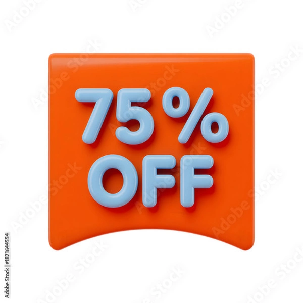Fototapeta 75 _ sale Off Banner 3d icon in cartoon plastic style minimal isolated on transparent white background, clipping path