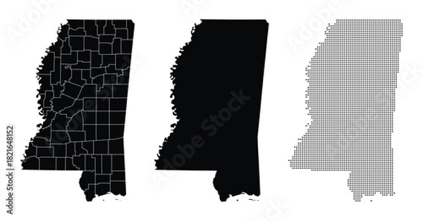 Fototapeta Mississippi of USA Map Vector Illustration with Silhouette Outlines