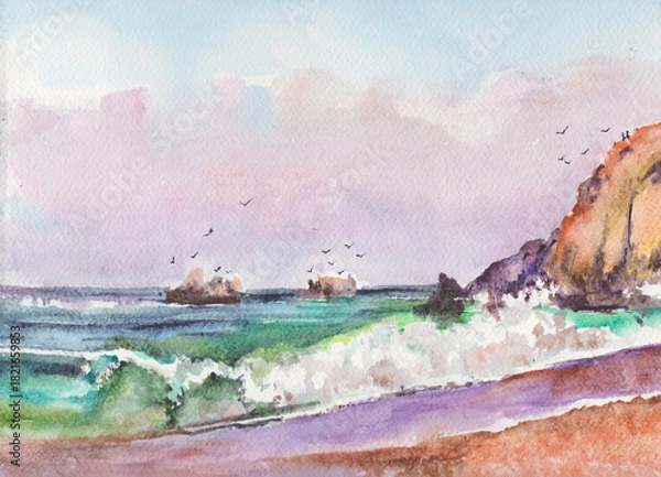 Obraz a flock of birds over the surf