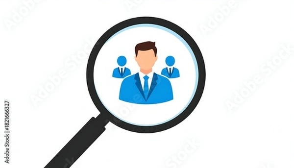 Obraz Magnifying Glass Focusing on Business Team for Recruitment.