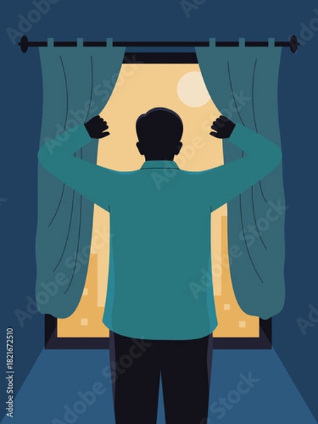 Obraz Man Looking Out Window