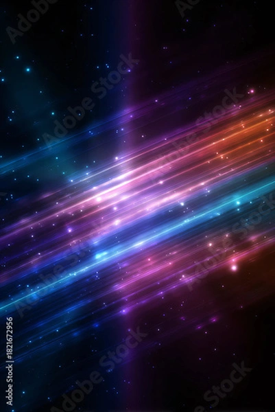 Fototapeta Sparkling, vivid light. Rays. Beams. Black background.