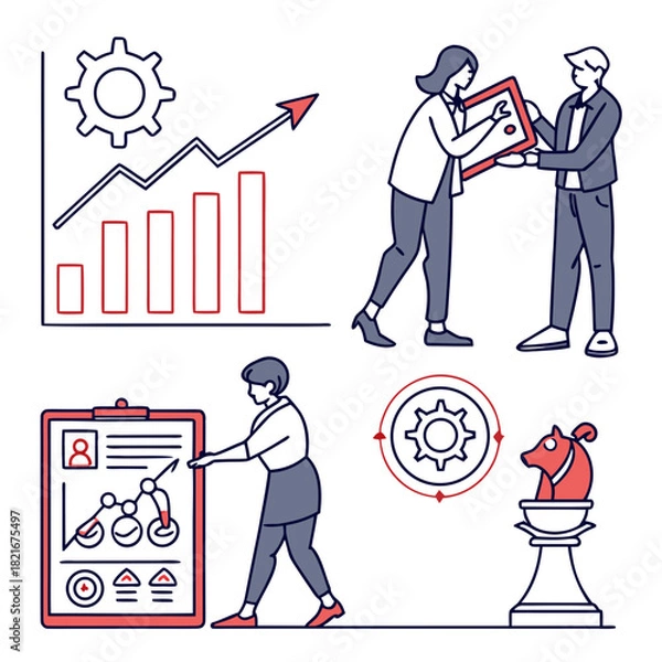 Obraz Business growth and team collaboration with charts and icons Keywords: business, growth, chart, graph