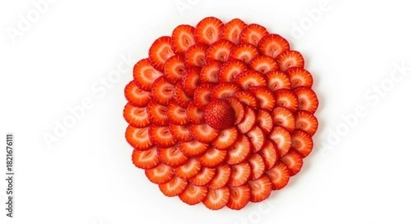 Fototapeta Beautiful Arrangement of Sliced Strawberries in a Circular Pattern on White Background