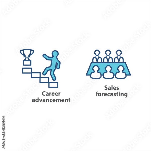 Fototapeta Visual representations of essential business team structures, leadership roles, and collaborative workgroup dynamics presented as modern line icons