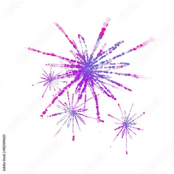 Fototapeta Abstract colorful starburst explosion of dots, vibrant purple and pink light particles, dynamic festive celebration background element.