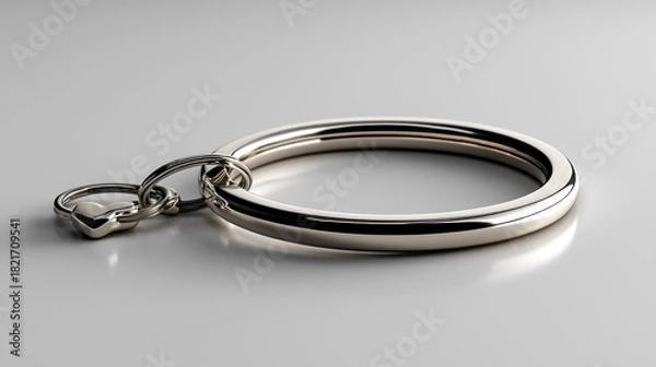 Obraz Metal keyring with two rings lies on a gray surface casting soft shadow