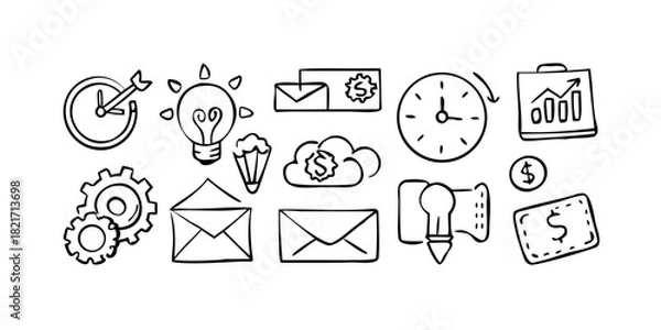 Fototapeta Doodle style office elements vector set