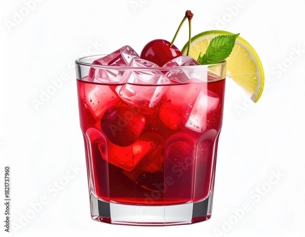 Fototapeta Iced cherry drink w/ lemon & mint