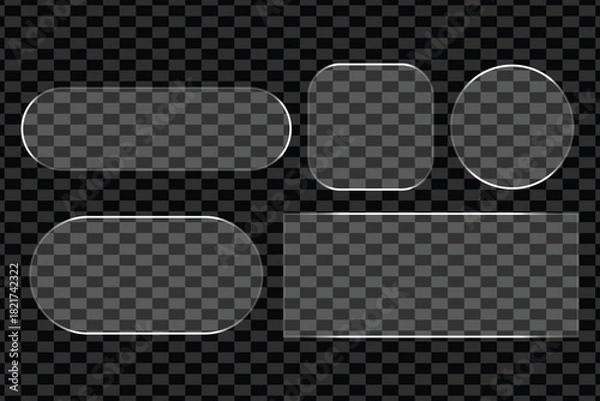 Obraz Collection of transparent glass shapes with rounded corners on a checkerboard background