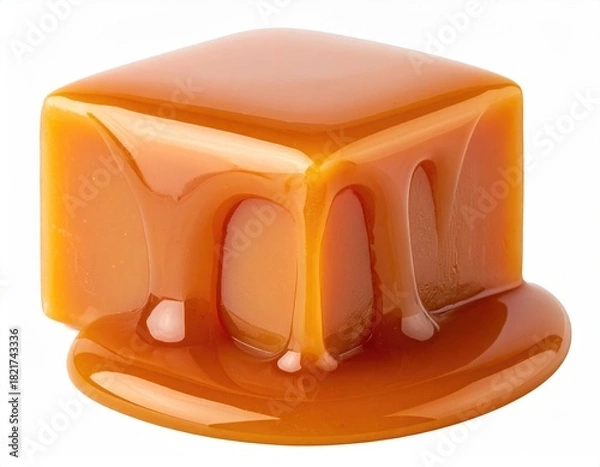 Fototapeta Glossy caramel cube with dripping sauce