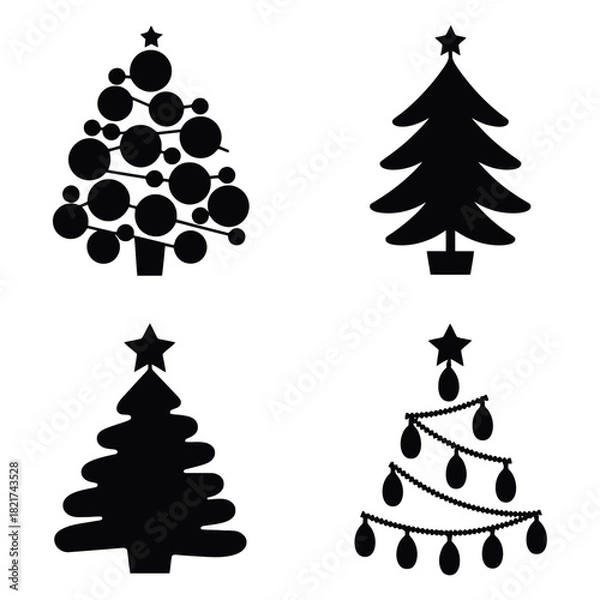 Obraz Four stylized Christmas tree silhouettes icons