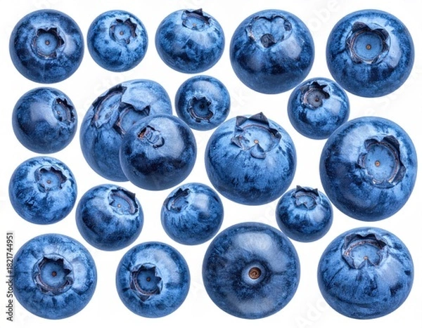 Fototapeta Many ripe blueberries against a white background