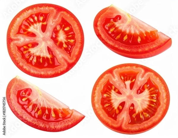 Fototapeta Sliced tomatoes showcase juicy red pulp and seeds