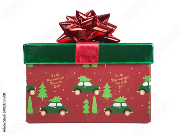 Obraz Christmas gift box with red bow isolated on white background. Clipping Path