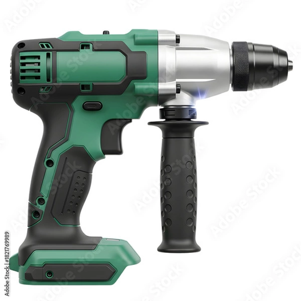 Fototapeta Cordless hammer drill tool with green and black housing isolated on white isolated on transparent background