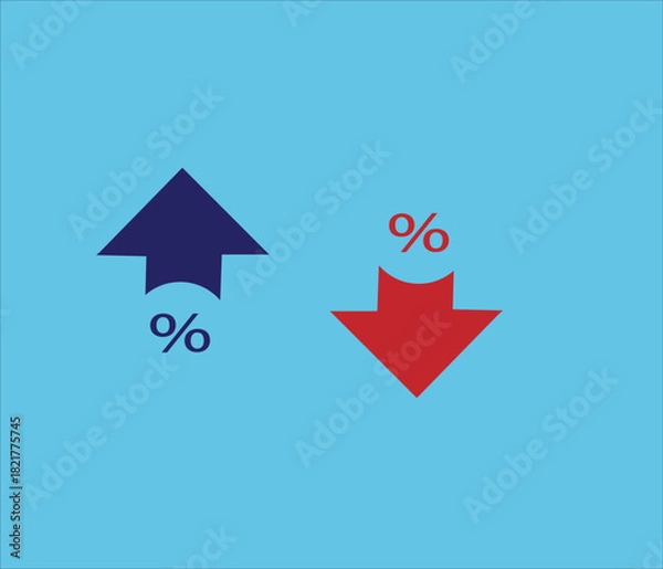 Obraz Finance chart icon with, blue up arrow for profit percentage and red down arrow for loss percentage