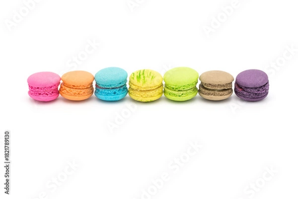 Obraz Colorful mini macaroons isolated on white background
