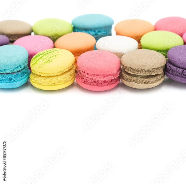 Obraz Colorful mini macaroons isolated on white background
