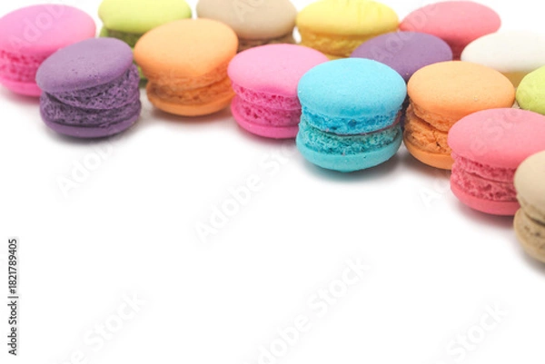 Obraz Colorful mini macaroons isolated on white background
