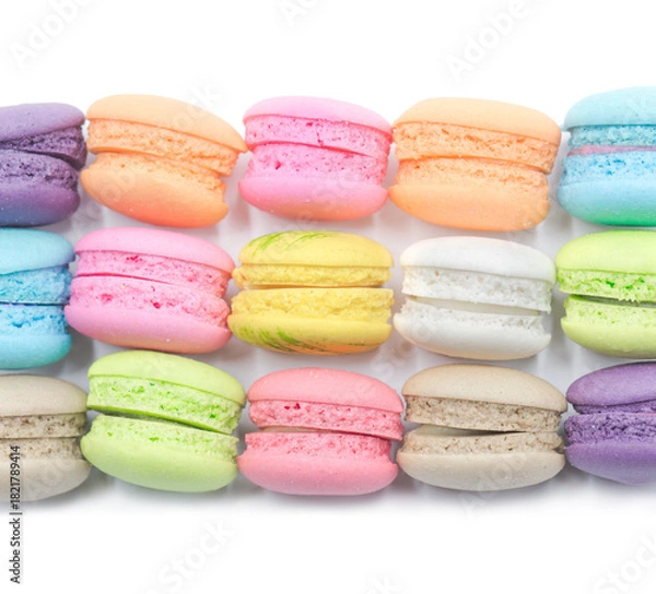 Obraz Colorful mini macaroons isolated on white background