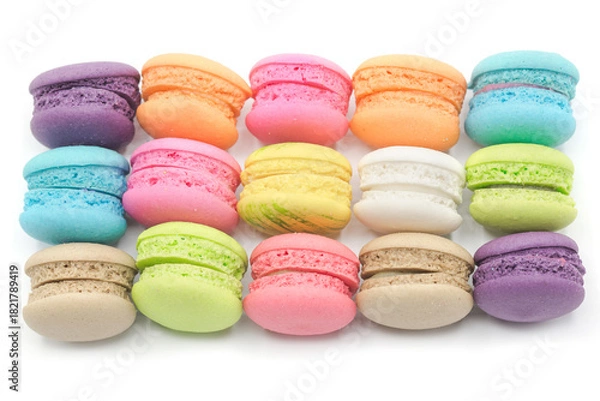 Obraz Colorful mini macaroons isolated on white background
