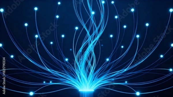 Fototapeta Abstract technology background with glowing fiber optic data lines and network