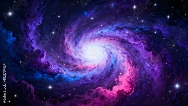Fototapeta Digitally Painted Swirling Galaxy Vortex with Blue Purple and Pink Nebula