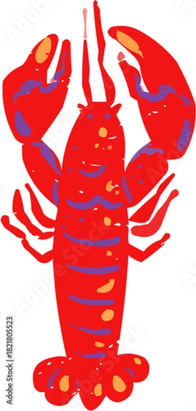 Fototapeta A vivid, stylized vector illustration of a red lobster with detailed claws and antennae. Perfect icon for high-end restaurant menus, fish markets, or seafood festival promotions. Isolated element.