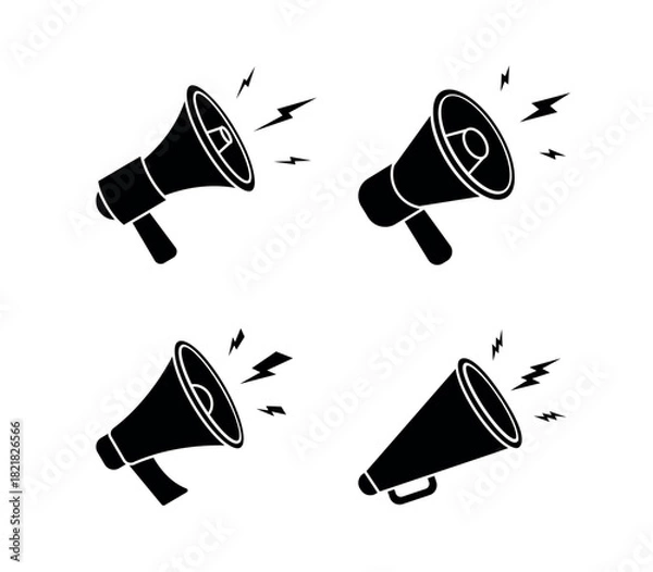 Fototapeta Megaphones icons set. Megaphone icon vector logo design emplate. loudspeaker icon vector. Voice sound speech logo silhouette sign. Set of simple megaphone line icons. Vector illustration