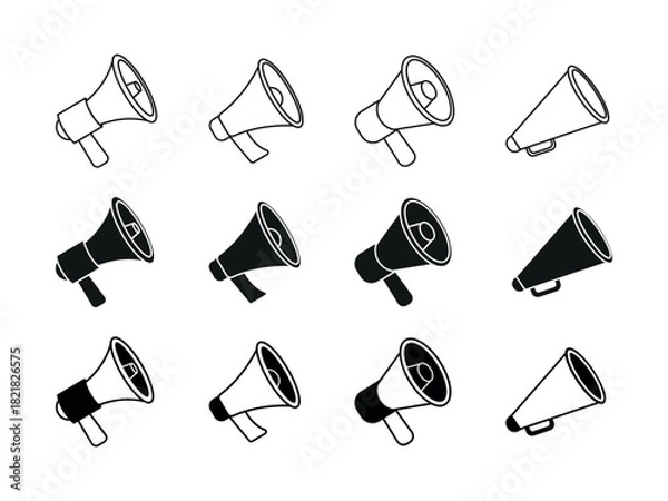 Fototapeta Megaphones icons set. Megaphone icon vector logo design emplate. loudspeaker icon vector. Voice sound speech logo silhouette sign. Set of simple megaphone line icons. Vector illustration