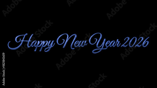 Obraz Vibrant image of 'Happy New Year 2026'. Blue text on black background.Great for holiday themed social media content, digital ads, and festive promotions.
Includes alpha channel.