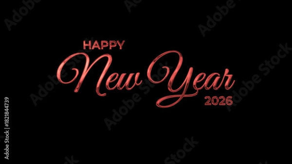 Obraz Happy new year 2026 image in red lettering against a black background. Perfect for new years eve party invitations or social media posts.