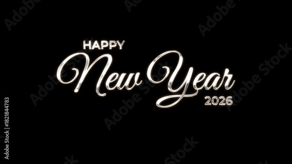 Obraz Happy new year 2026 image in silver lettering against a black background. Perfect for new years eve party invitations or social media posts.
