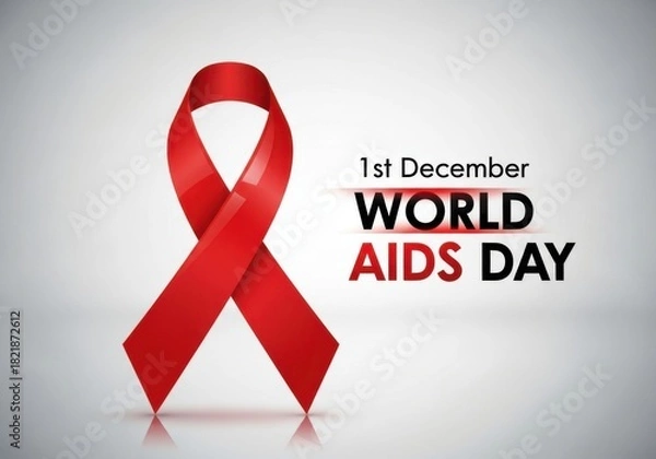 Fototapeta World aids day awareness with red ribbon symbol isolated on white background promoting support for people living with hiv and aids