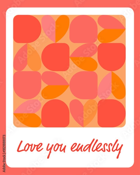 Obraz Modern abstract greeting card featuring split-colored hearts and the words “Love you endlessly.” Stylish template ideal for love notes, holiday wishes, charming romantic designs, and Valentine’s cards