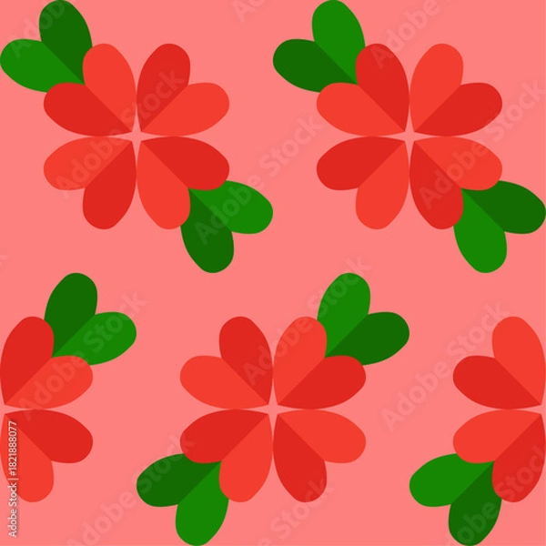 Obraz Charming seamless pattern featuring flowers and leaves, made up of heart-shaped elements. Ideal for Valentine's Day products, such as wrapping paper, banners, love-themed graphics, and romantic decor.