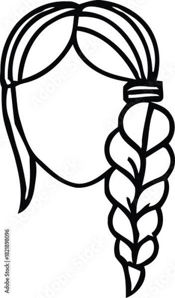 Fototapeta Woman's head profile outline with a side braid hairstyle, simple line art illustration for avatar, logo, or icon design projects isolated on transparent background, Vector