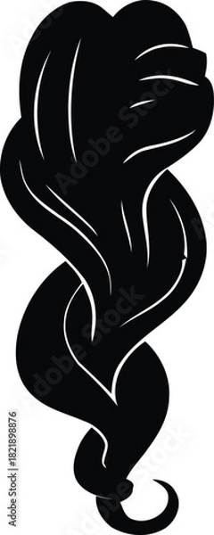 Fototapeta Stylized black silhouette of flowing, wavy lines resembling long hair or abstract smoke, a clean graphic element on transparent background. isolated on transparent background, Vector