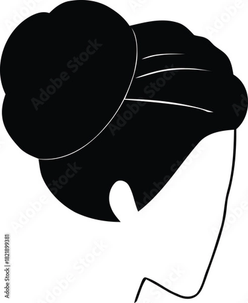 Obraz Woman's head silhouette with hair styled in an elegant bun profile view, vector illustration icon graphic design element for beauty salons isolated on transparent background, Vector