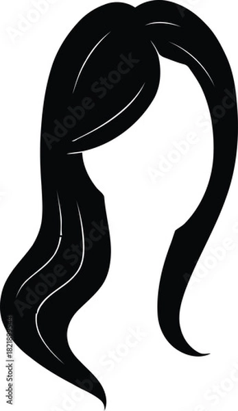 Fototapeta Stylized silhouette of flowing long wavy female hair, a graphic vector illustration on an isolated transparent or white background isolated on transparent background, Vector