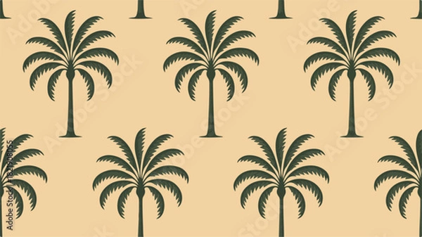 Fototapeta Dark Green Palm Trees Pattern on Tan Background tropical