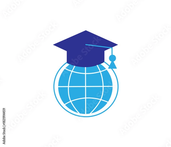 Fototapeta global sphere with graduation cap line and fill style icon design education online and learning