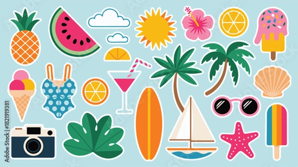 Fototapeta Summer Vacation and Beach Clipart Elements pineapple