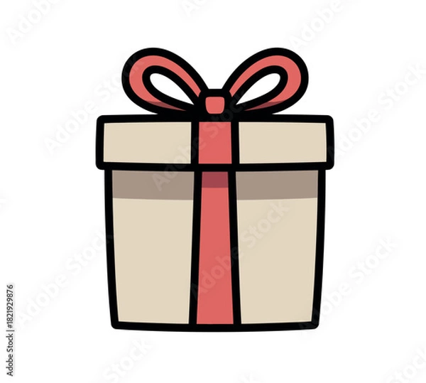 Obraz A simple, flat illustration of a gift box tied with a red ribbon and bow.