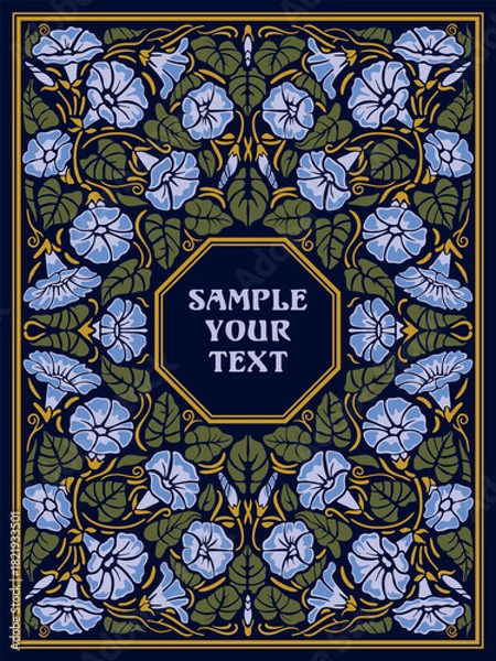 Obraz Antique frame in Art Nouveau style with a pattern of flowers, buds, leaves and branches. Vintage style concept. Handmade drawing vector illustration.