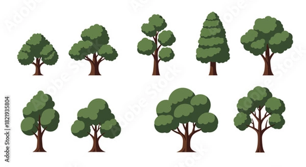 Obraz Set of diverse tree illustrations suitable for various design projects, nature-themed elements