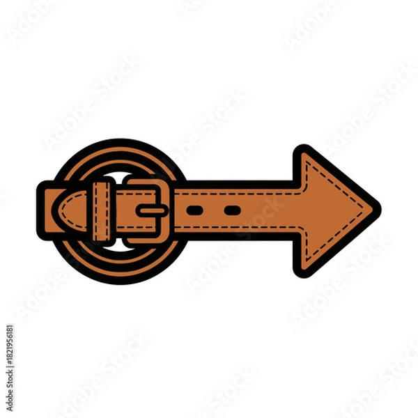 Fototapeta Brown leather belt arrow icon representing fashion direction, style guidance, and wardrobe navigation themes