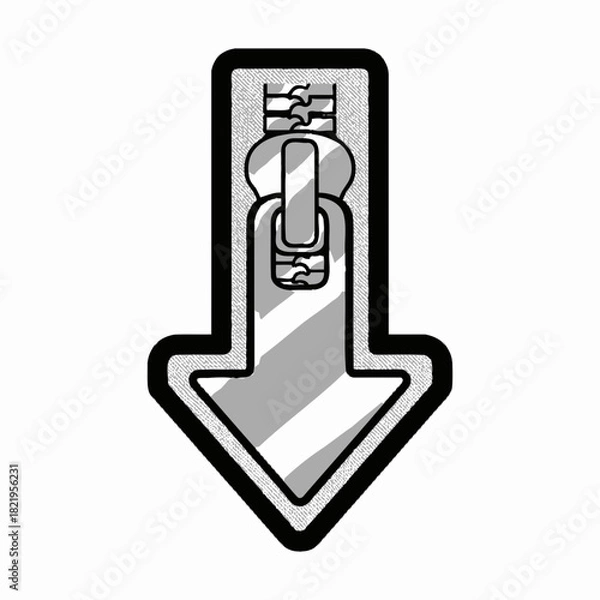Fototapeta Zipper-style downward arrow icon representing unlocking, access, and opening pathways with creative flair