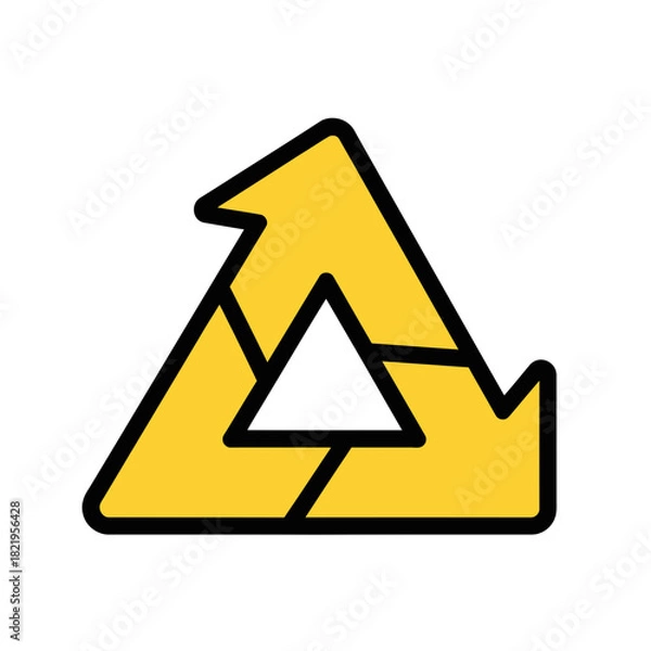 Fototapeta Golden triangular loop arrow symbolizing recycling, sustainability, and renewable circular concepts